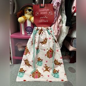 Sugarplum Dreams Sledding Pink Gingerbread Gift Sack